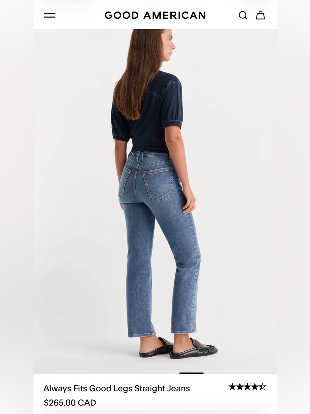 NWOT Good American Straight Leg Jeans in Medium Blue Wash fits size 6-12